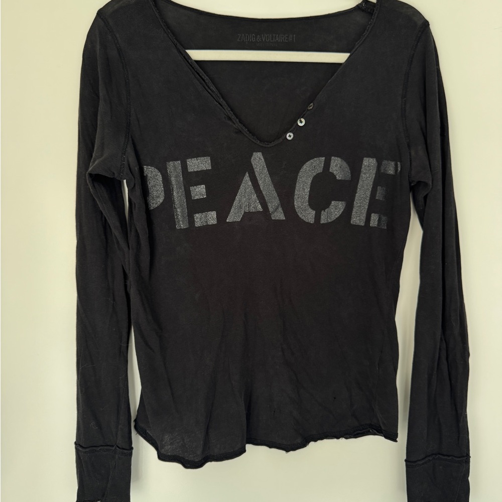 Zadig & Voltaire Black Long Sleeve Peace Top